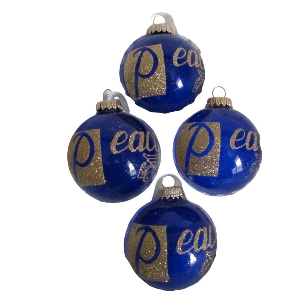 4 Peace Dove Shatterproof Christmas Ornaments Blue & Gold Glitter